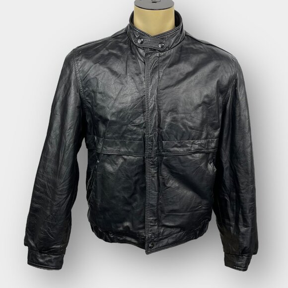 Sears‎ black leather Thinsulate-lined moto / bomber jacket size 42 - Picture 1 of 15